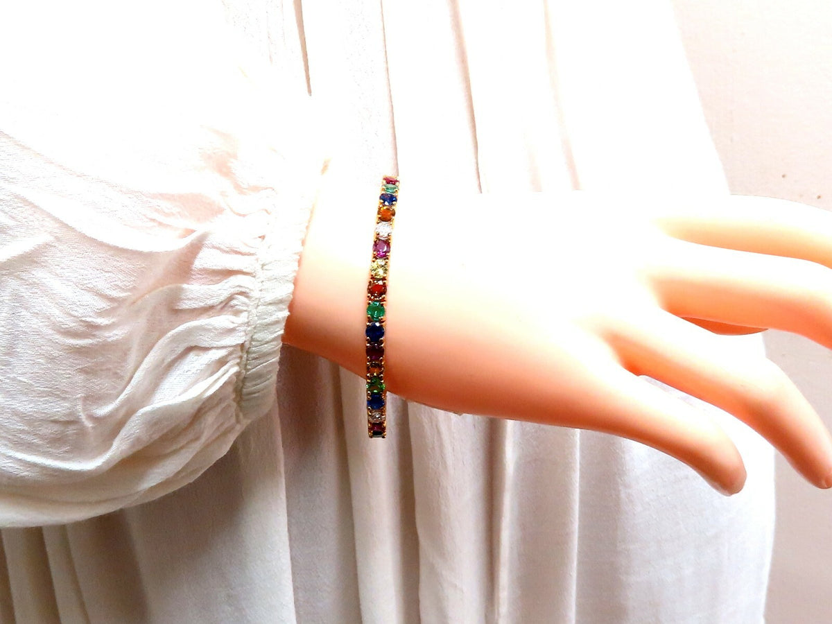 14.43Ct Natural Gem-Line Emerald Sapphire Ruby Bracelet 14Kt *v