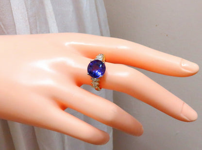 4.45ct Natural Round Vivid Purple Amethyst Diamond Ring 14 Karat *v