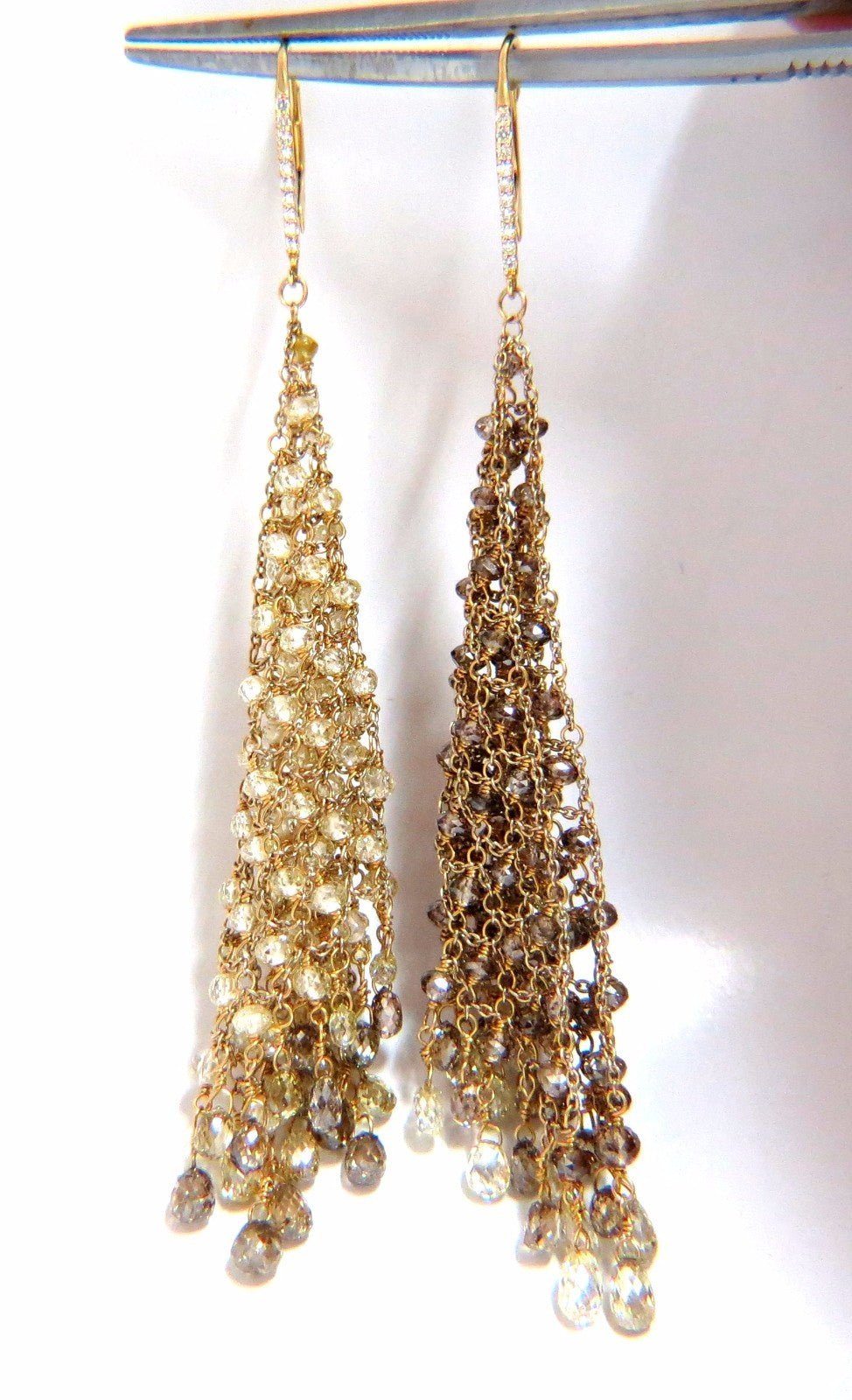 28.15ct Natural Fancy color briolette diamond dangle earrings 18kt Mesh *v