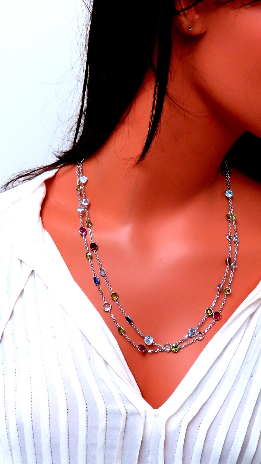 80ct Natural Aquamarine Peridot Garnet Tourmaline Necklace 14kt 12520 *v