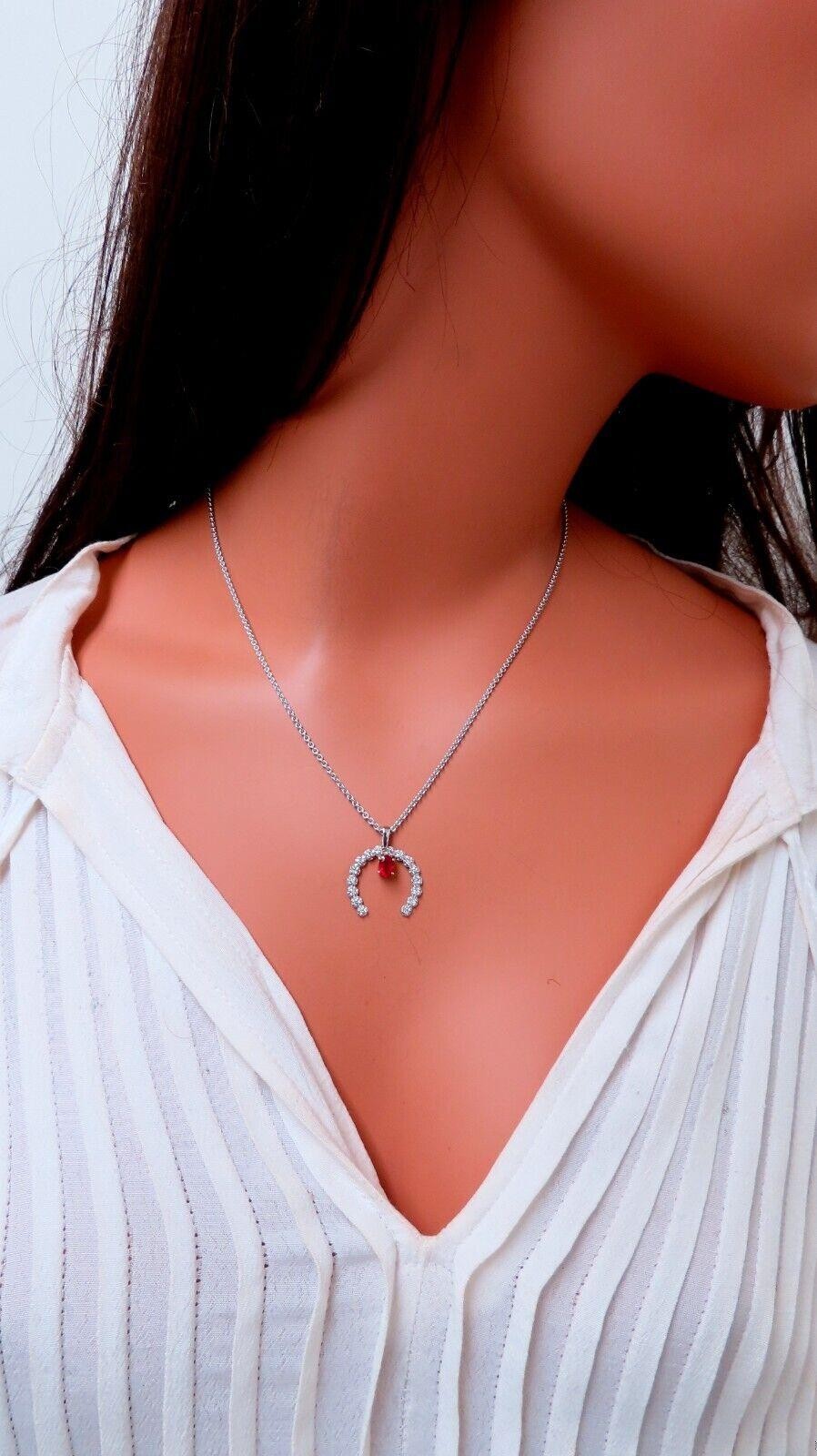 Horseshoe Natural Ruby Diamond Necklace 14kt gold *v