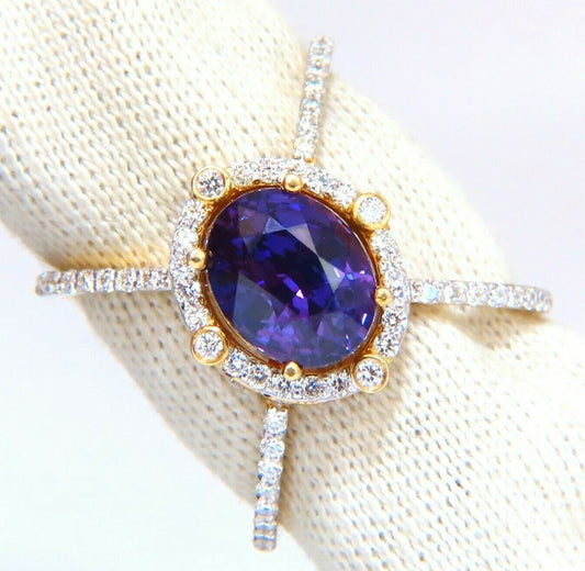 GIA Certified 3.96ct Natural Vivid purple sapphire diamonds ring *v