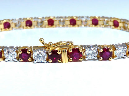 11.83ct Vivid Red Natural Ruby Diamonds Tennis Bracelet 14kt Gold Two Toned *v