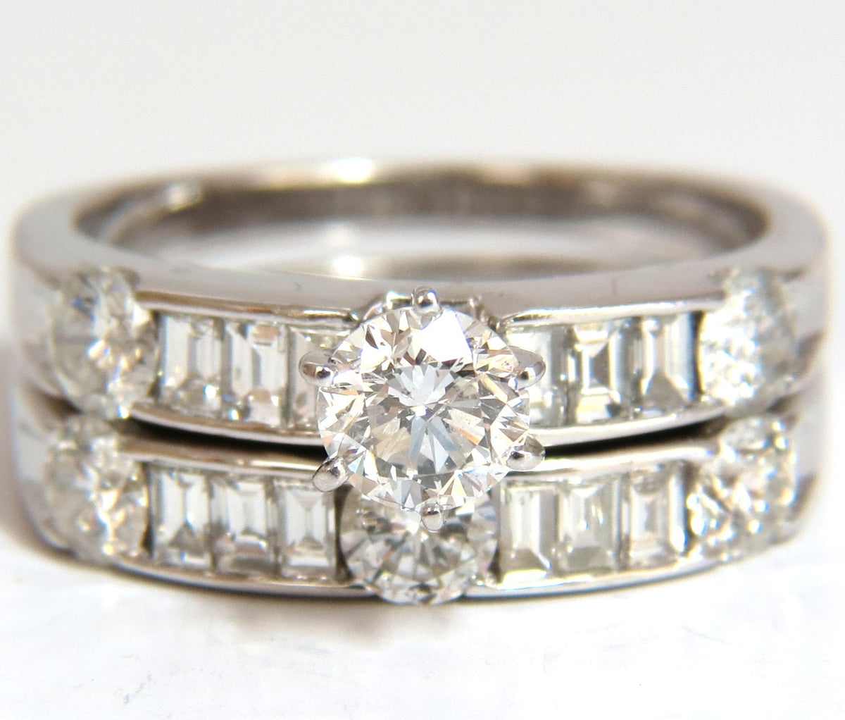 1.50CT NATURAL DIAMONDS BAGUETTE ROUNDS MATCHING BAND RING 18kt *v