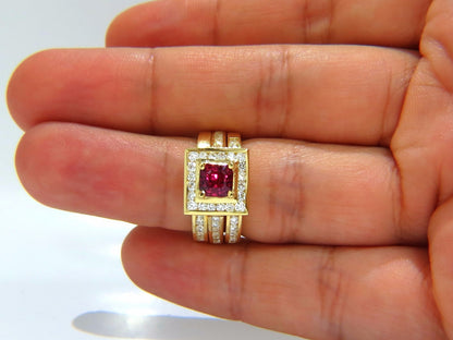 GIA Certified 1.51ct Asscher cut vivid red ruby 2.00ct diamonds ring 18kt *v