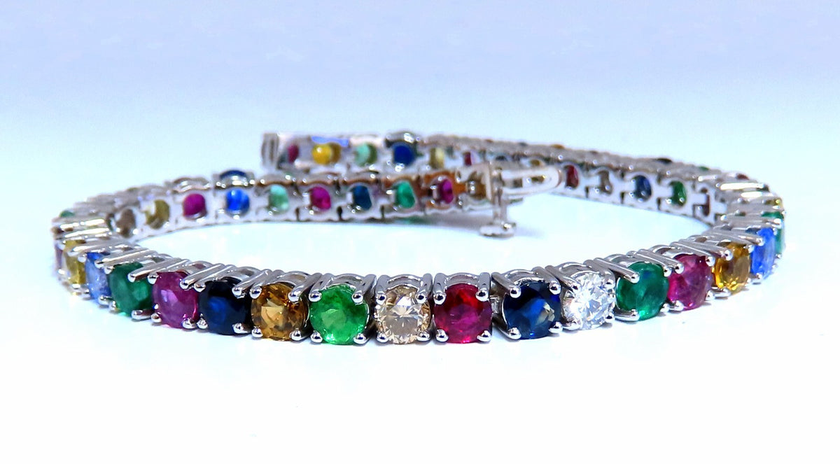 14.50ct Natural Sapphire Ruby Emerald Diamond Tennis Bracelet 14kt. Gem Line *v