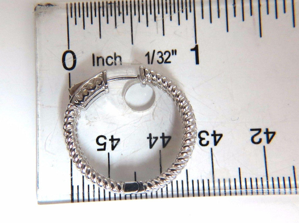 1.00ct natural diamond hoop earrings 14kt g/vs Barley Rope Twist 3D & Button *v