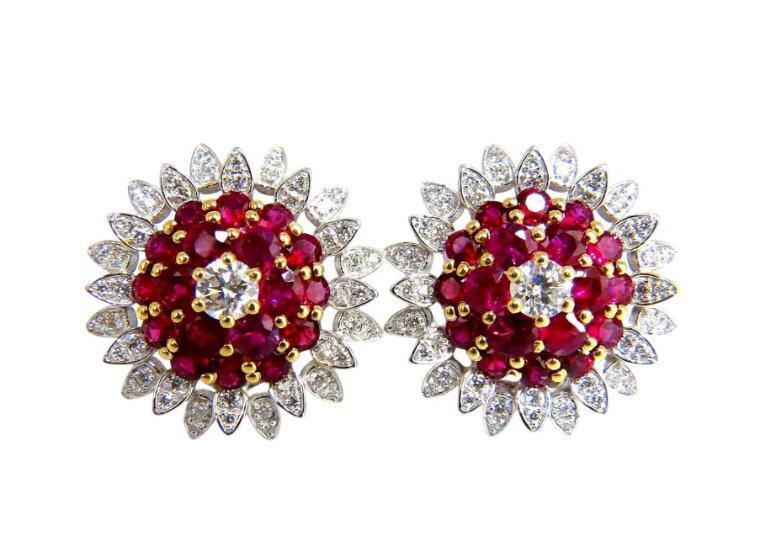 6.26ct Natural Vivid Red Ruby Diamond Domed Clip Earrings 18kt Ref 12350 *v