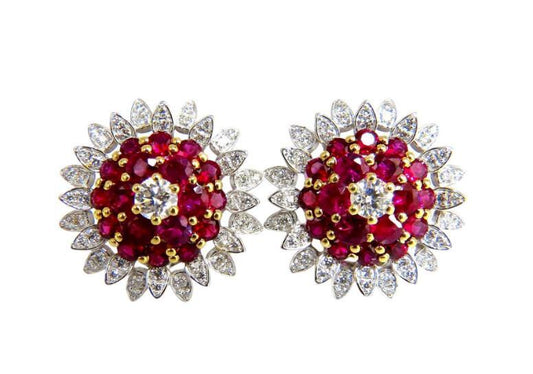 6.26ct Natural Vivid Red Ruby Diamond Domed Clip Earrings 18kt Ref 12350 *v