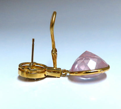 30.33ct Natural Rose Quartz Diamond Dangle Earrings 18 Karat Pink Flash *v