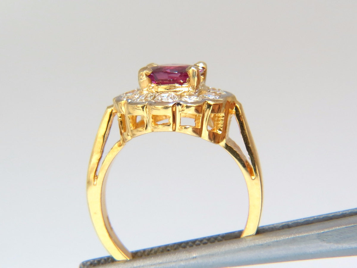 GIA Certified 1.61ct oval cut purple red ruby 1.01ct diamonds ring 18kt *v