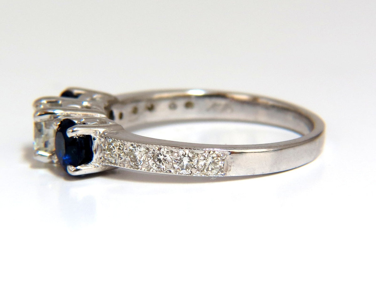 1.85ct NATURAL BLUE SAPPHIRE DIAMONDS RING 14KT CLASSIC THREE BEAD SET *v