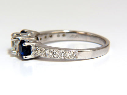 1.85ct NATURAL BLUE SAPPHIRE DIAMONDS RING 14KT CLASSIC THREE BEAD SET *v