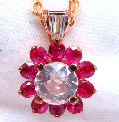 4.27ct natural pink sapphire ruby diamonds necklace 14kt *v