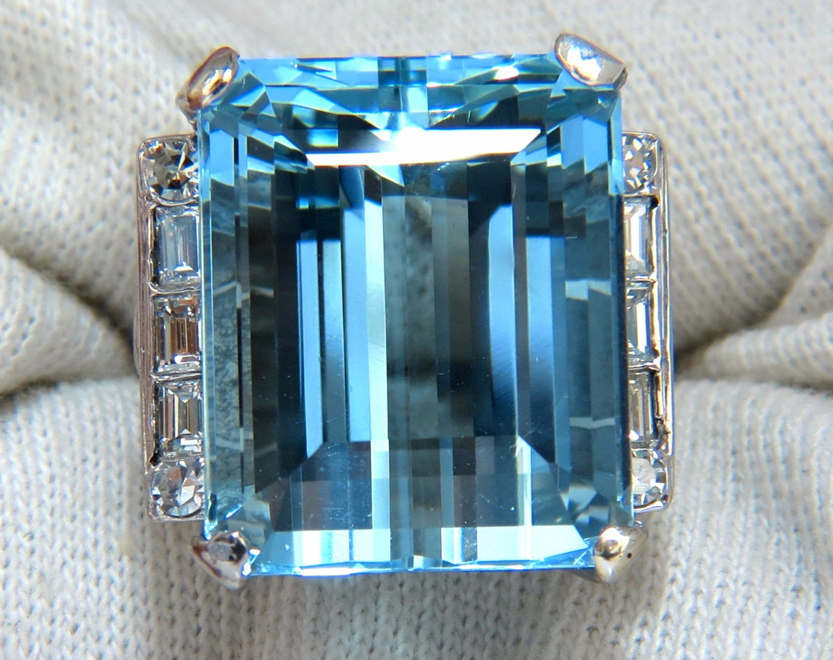 GIA Certified 33.44ct Natural "Blue" Aquamarine diamonds ring Vivid *v