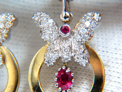 1.70CT NATURAL OVAL BRIGHT RED RUBY DIAMOND DANGLE BUTTERFLY EARRINGS 14KT *v