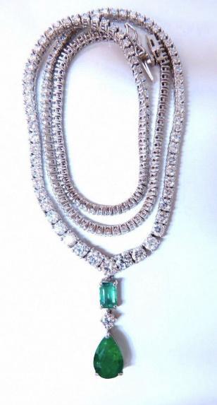 14.47ct Natural Emerald Diamond Necklace 14K Dangle Riviera Graduated 12644 *v