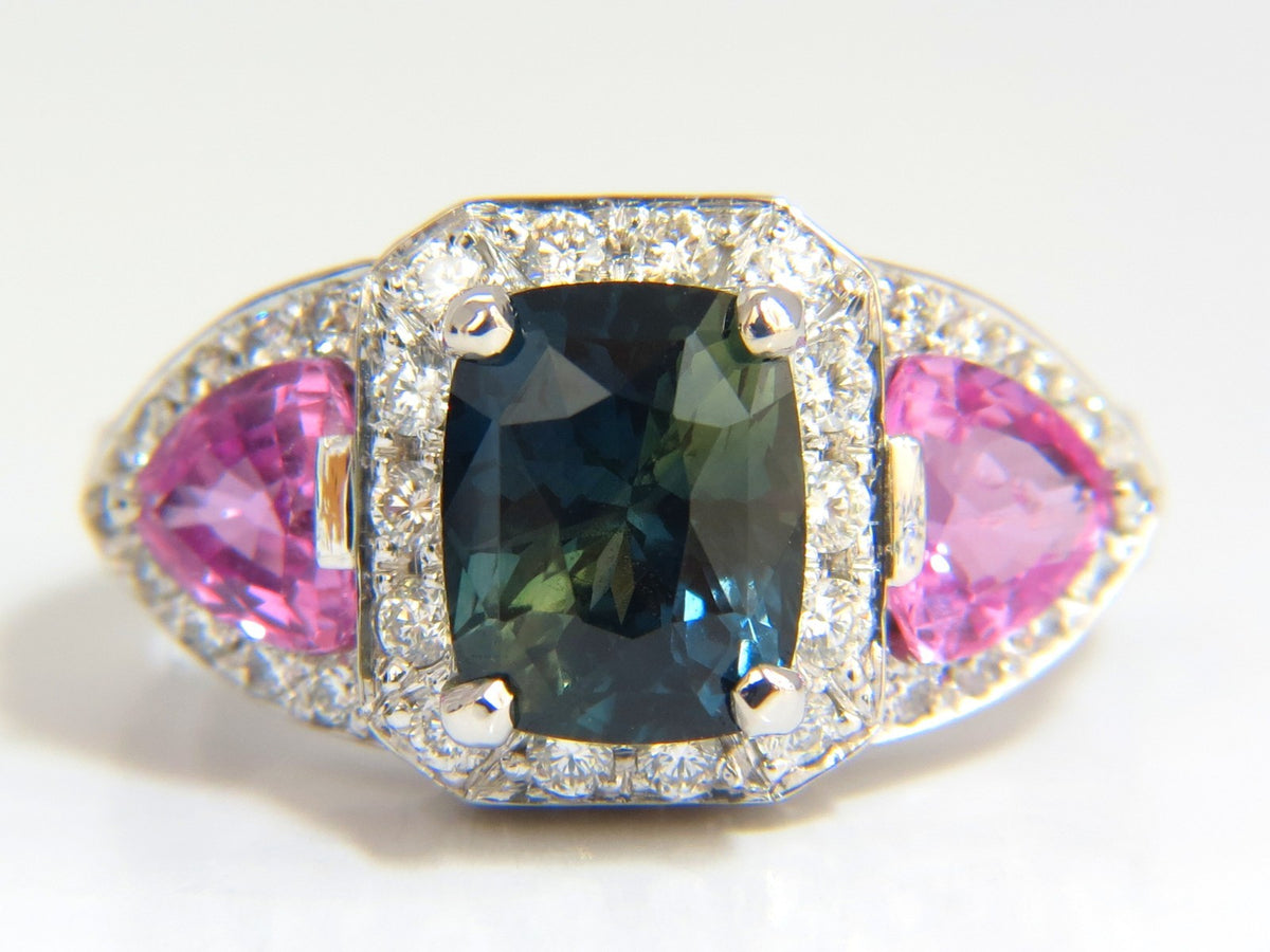 GIA CERTIFIED 6.19ct NATURAL NO HEAT GREEN BLUE SAPPHIRE DIAMONDS RING *v
