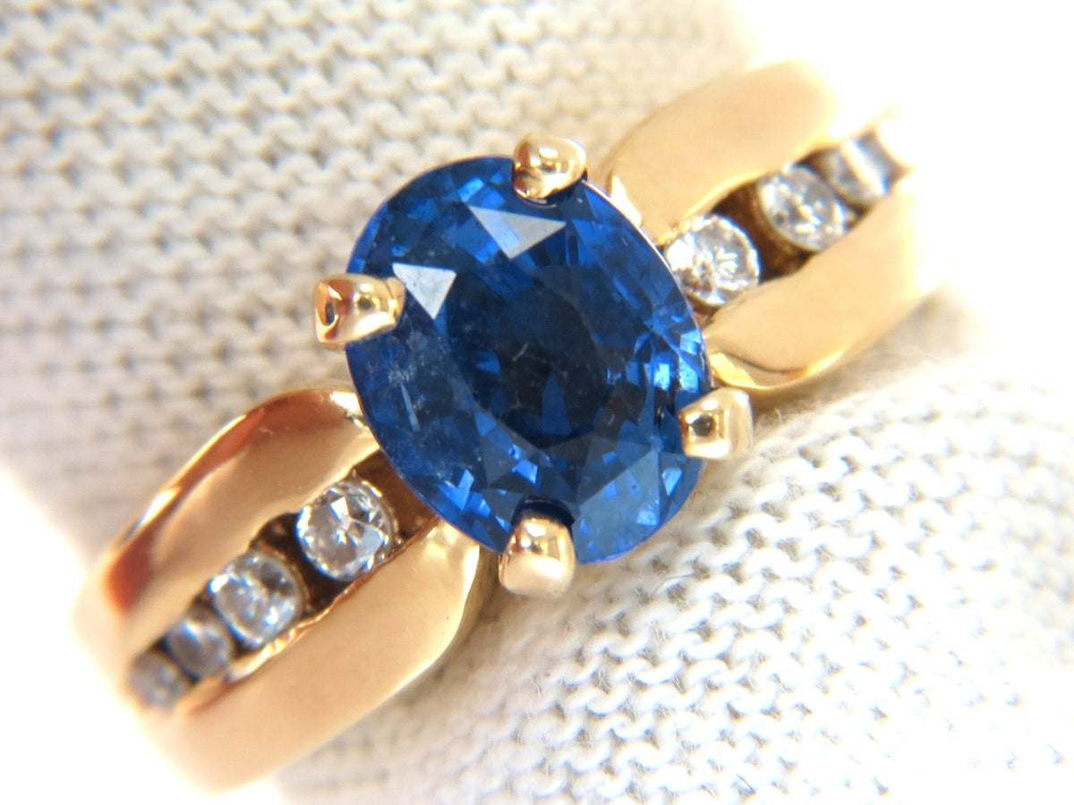 GIA Certified 2.66ct natural no heat sapphire diamond ring 14kt. unheated blue*v