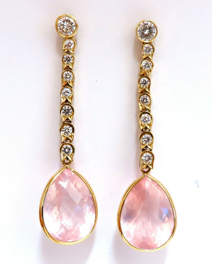 36.34ct Natural Rose Quartz Diamond Dangle Earrings 14 Karat Pink Flash *v