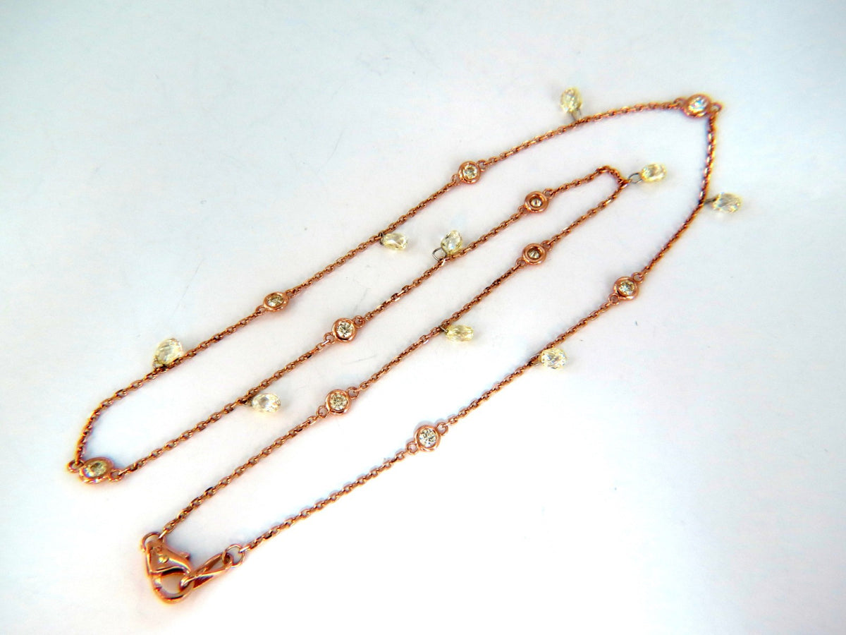 6.00ct Natural Briolette Diamonds Station Yard Necklace 14 Karat *v