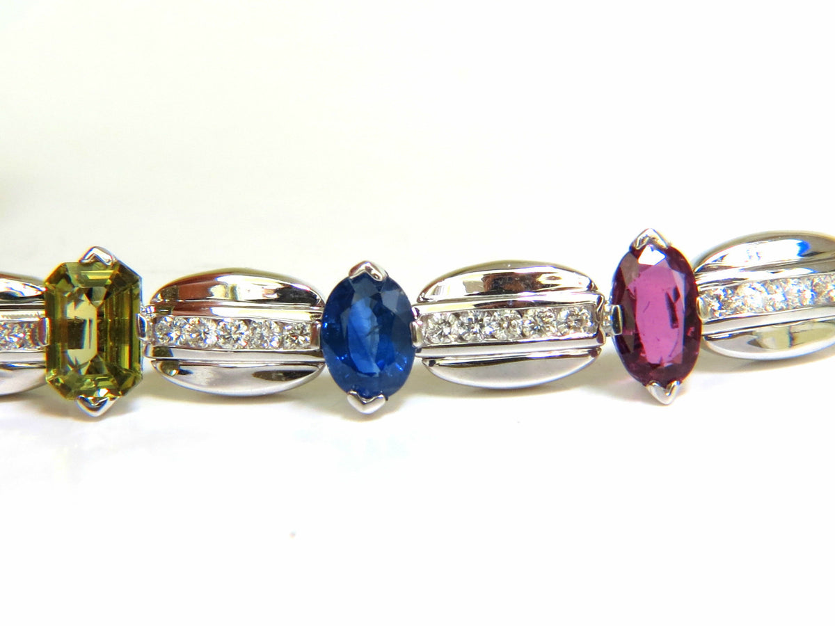 8.25CT NATURAL FINE GEM VIVID COLORS SAPPHIRE DIAMOND BRACELET 14KT *v