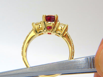 GIA Certified 2.12ct cushion cut vivid red ruby 1.06ct diamonds ring 18kt*v