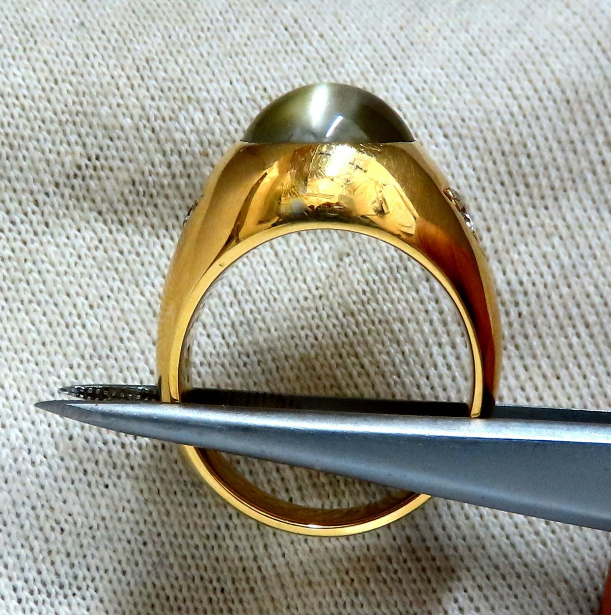 GIA Certified Natural Chrysoberyl Cats Eye Mens Diamond Signet Ring 18kt *v