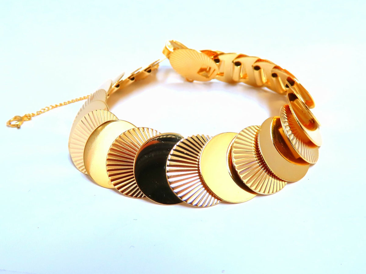 Vintage Circular Disc & Ray Link Bracelet 14kt Gold *v