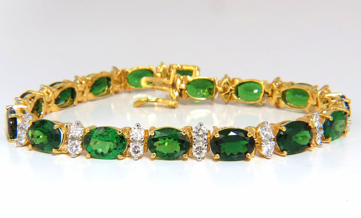 21.68CT NATURAL VIVID BRIGHT GREEN TSAVORITE DIAMONDS TENNIS BRACELET 14KT *v