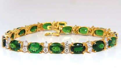 21.68CT NATURAL VIVID BRIGHT GREEN TSAVORITE DIAMONDS TENNIS BRACELET 14KT *v