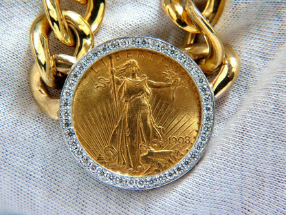 1908 LIBERTY FINE GOLD COIN 2.00CT DIAMONDS LINK NECKLACE 10286 *v