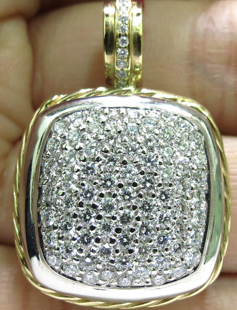 2.40CT DIAMONDS CLUSTER PAVE PENDANT ROPE TWIST & 14kt *v