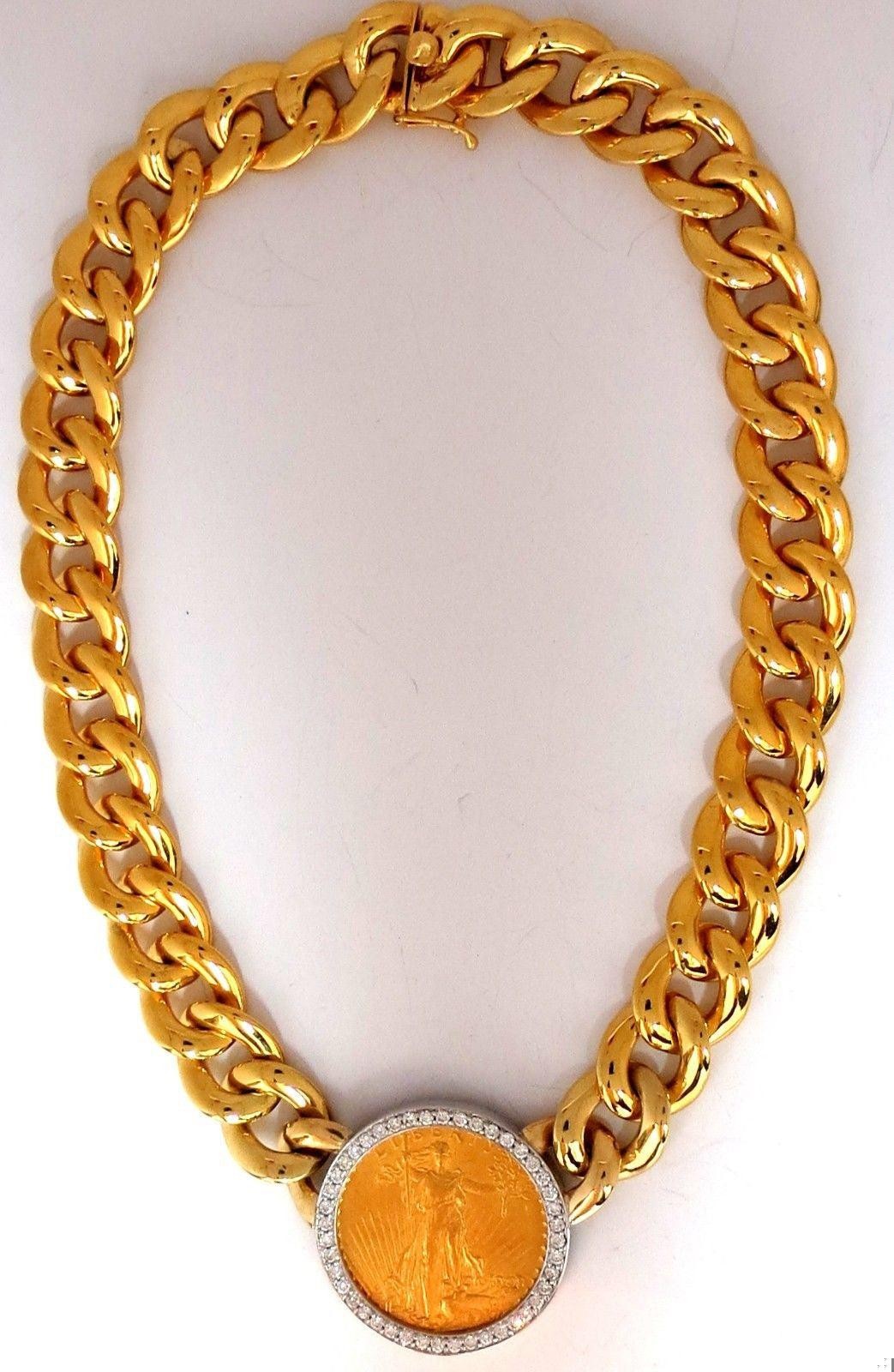 1908 LIBERTY FINE GOLD COIN 2.00CT DIAMONDS LINK NECKLACE 10286 *v