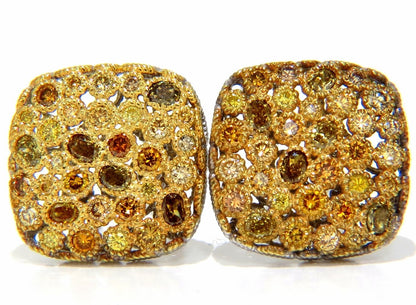 1.60CT NATURAL FANCY COLOR DIAMONDS CLIP COCKTAIL CLUSTER EARRINGS 14KT *v