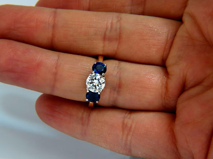GIA 2.57CT NATURAL ROUND BRILLIANT DIAMOND RING CLASSIC THREE SAPPHIRE*v