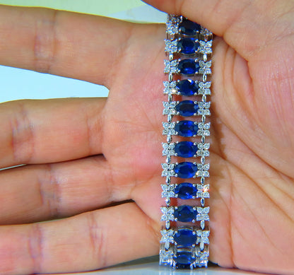 33.75CT NATURAL GEM SAPPHIRE DIAMOND BRACELET 3 ROW & WIDE CUFF 14KT *v
