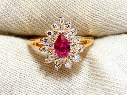1.02ct Natural Ruby Diamonds Ring Pear Cluster 14kt gold *v