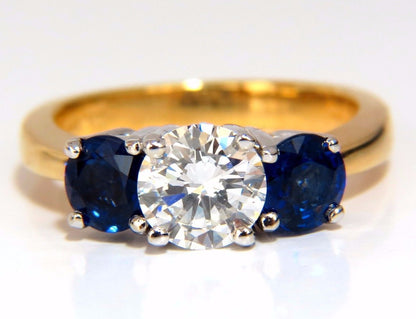 GIA 2.57CT NATURAL ROUND BRILLIANT DIAMOND RING CLASSIC THREE SAPPHIRE*v
