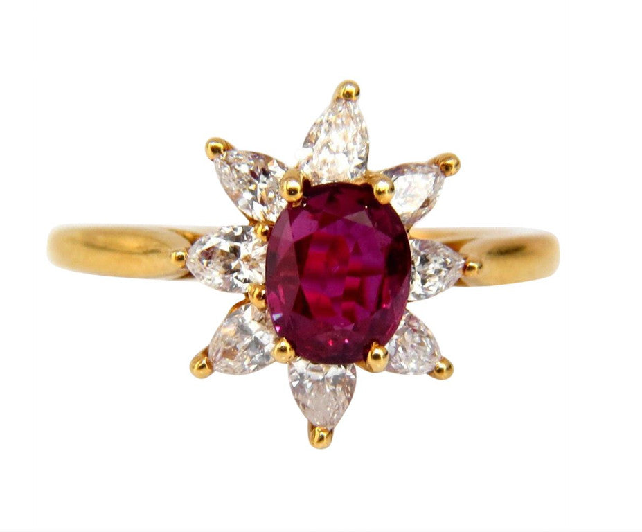 1.20ct Natural Ruby Diamonds Halo Pear Ring 18kt *v