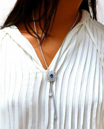 Cluster Bolo Necklace Sapphire Diamonds 18kt Gold GIA Certified 17.30ct 12349 *v