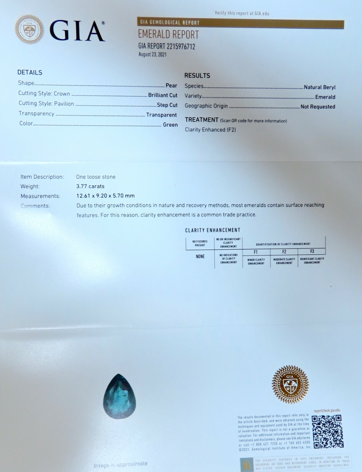 GIA Certified 3.77ct Natural Emerald Diamond Necklace 14kt *v