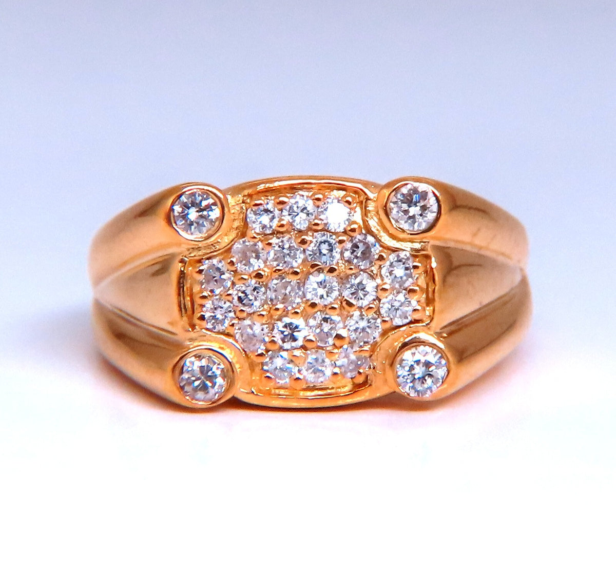 .60ct Natural Diamonds Rectangular Deck Signet Ring 18kt Gold *v