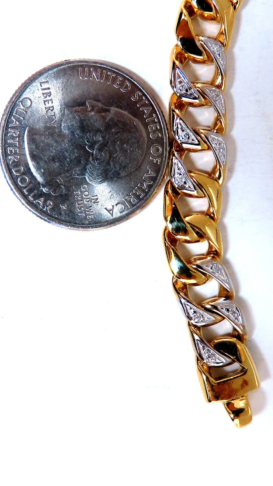 14ktgold  Mens Classic Figaro Bracelet 7.5 inch .22ct diamonds *v