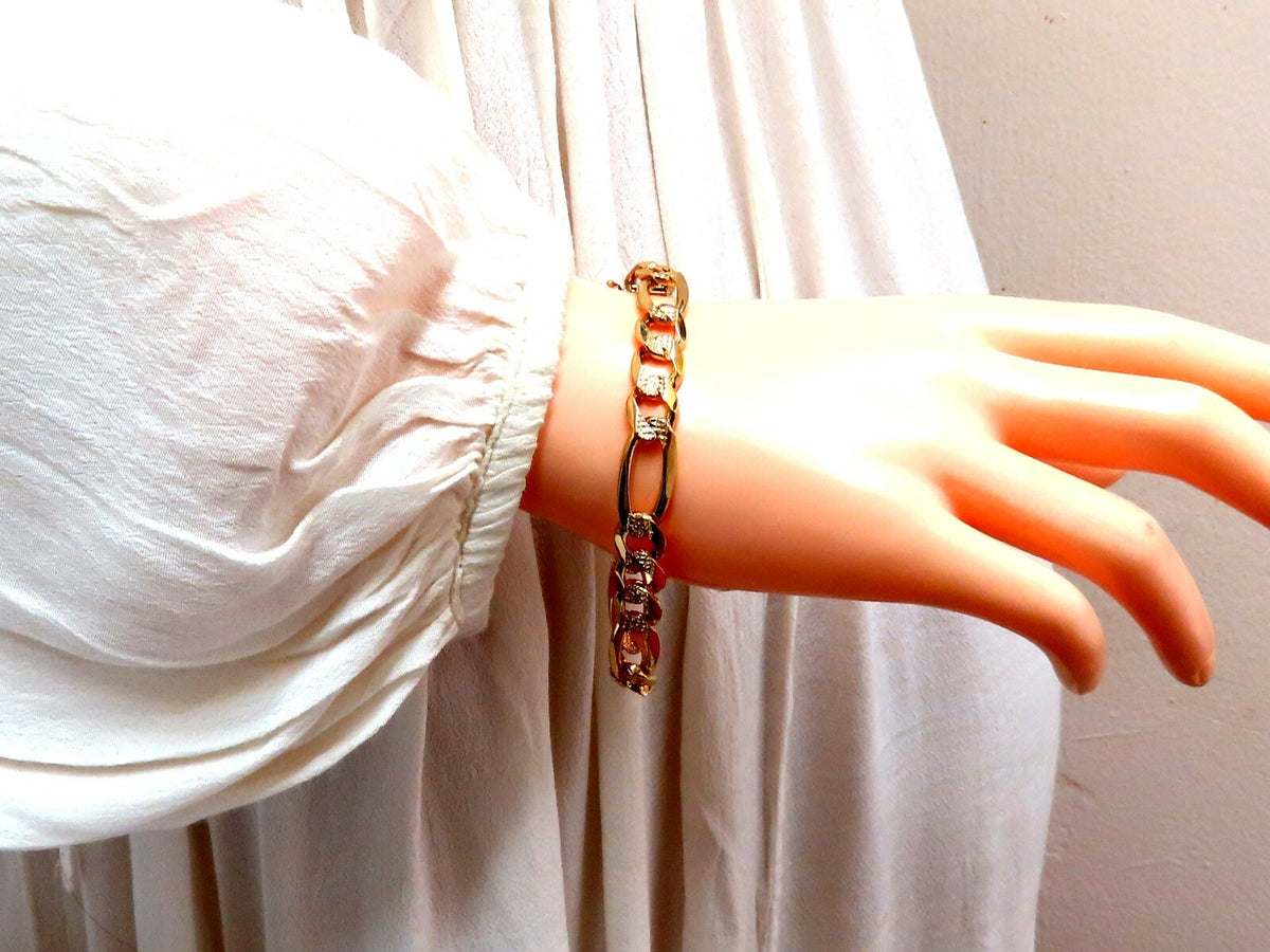 Figaro Link 14kt Gold Bracelet 8.25 inch 10mm 28 Gram Unisex *v