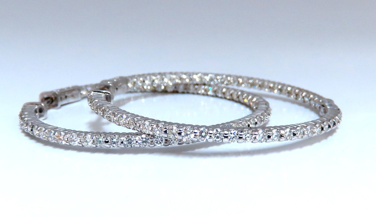 2.68ct Natural Round Diamond hoop earrings 14kt 1.7 inch single share prong *v