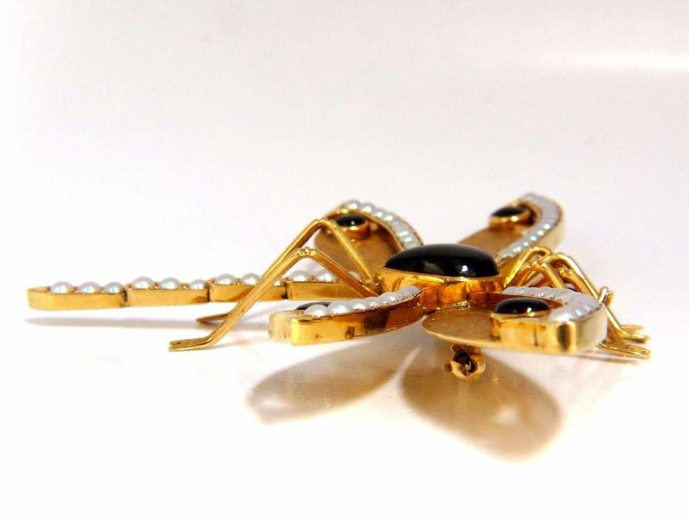 Dragonfly Natural Pearls Blackstar Brooch Pin 18Kt Gold Ref 12303 *v