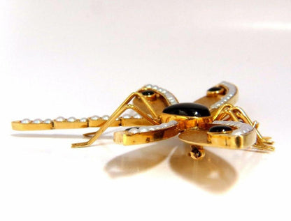 Dragonfly Natural Pearls Blackstar Brooch Pin 18Kt Gold Ref 12303 *v
