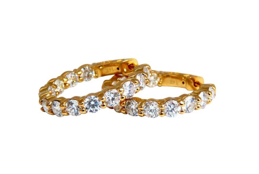 3.45ct Natural Round Diamond Hoop Earrings 14kt Quarter Size Ref 12309 *v