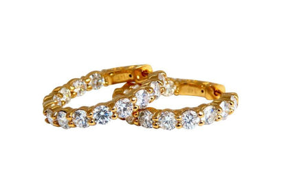 3.45ct Natural Round Diamond Hoop Earrings 14kt Quarter Size Ref 12309 *v